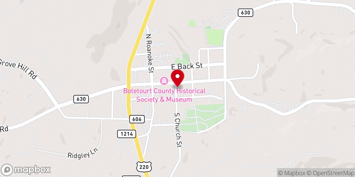 Map showing location of Historic Fincastle Wedding Chapel