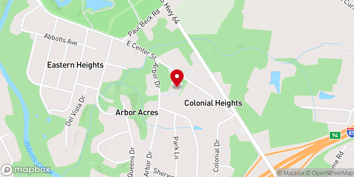 Map showing location of Pilgrim Free Will Baptist Church