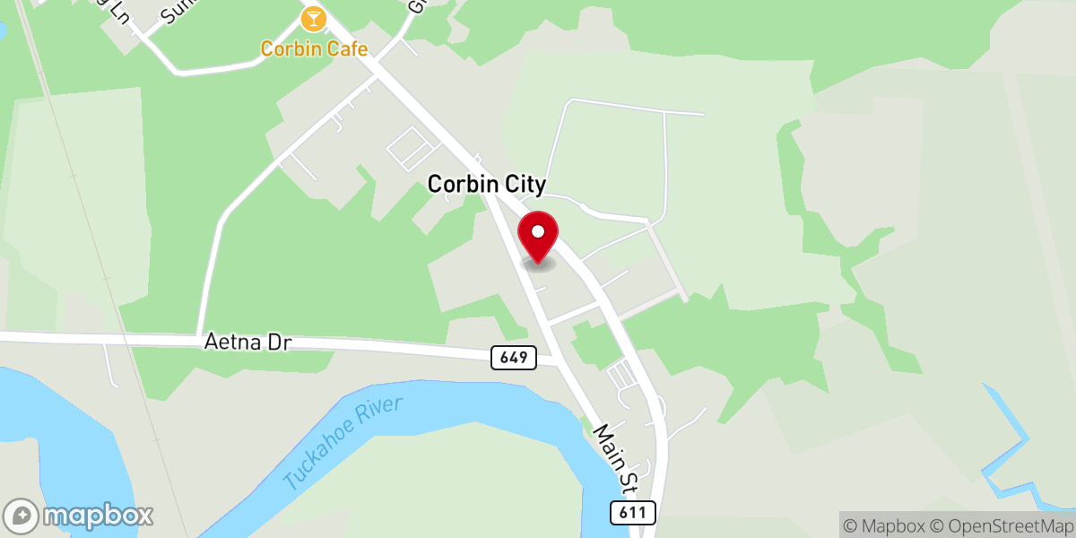 Map showing location of Corbin City Baptist Church