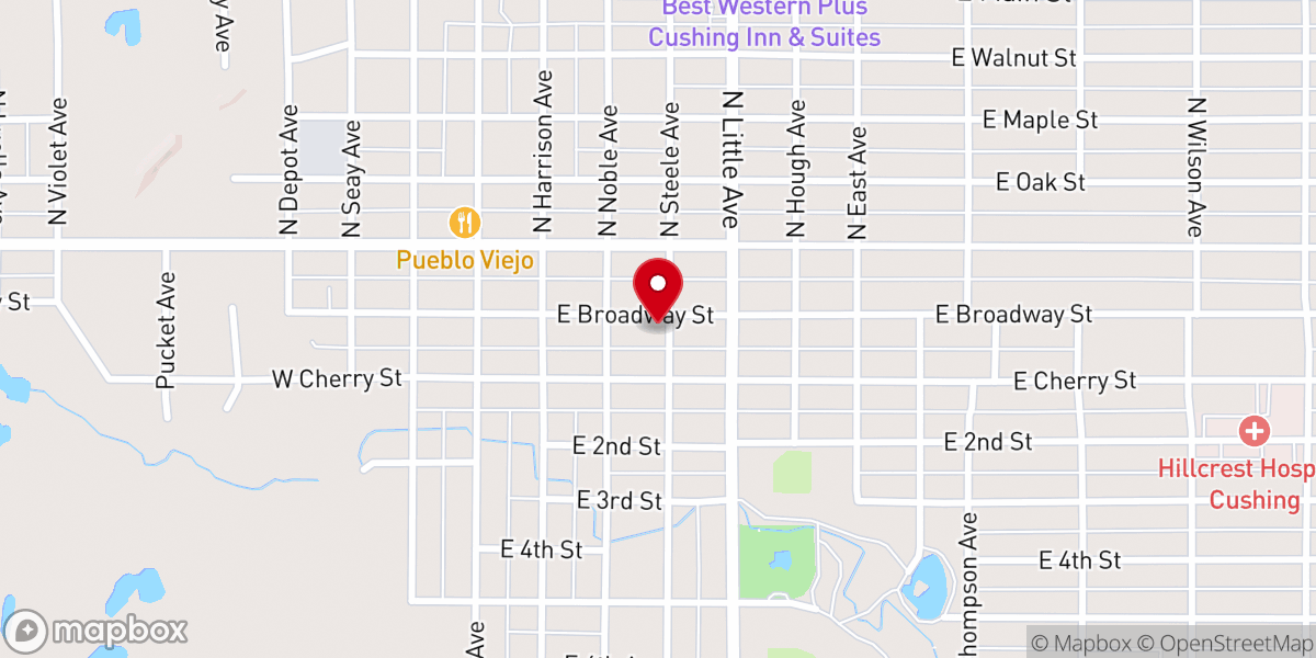 Map showing location of Love INC of Cushing