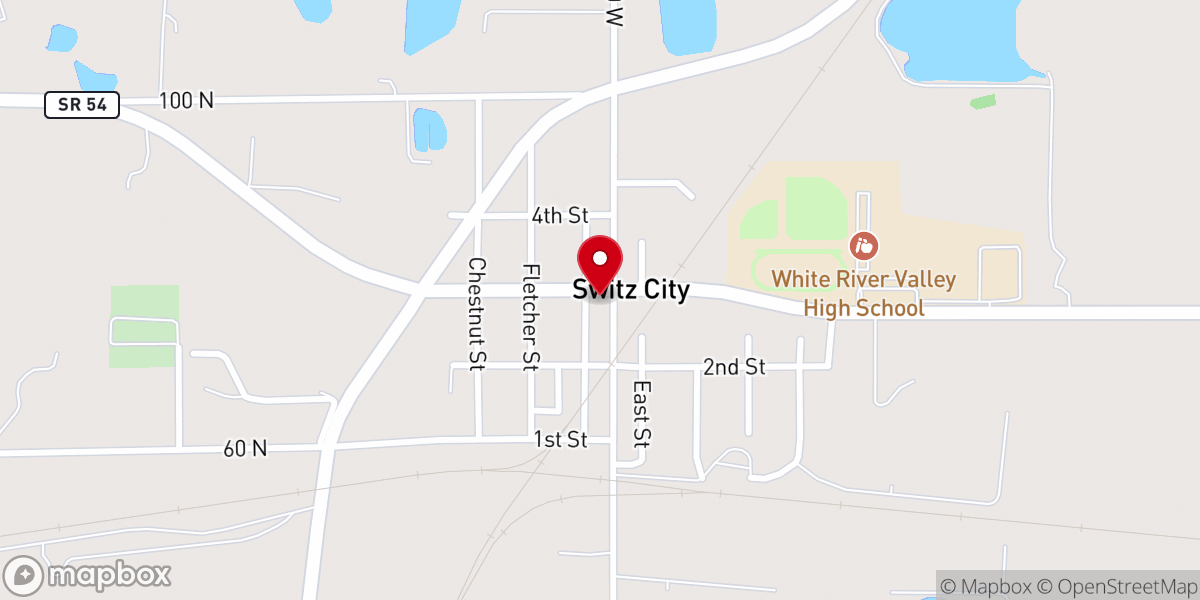 Map showing location of Switz City Christian Church