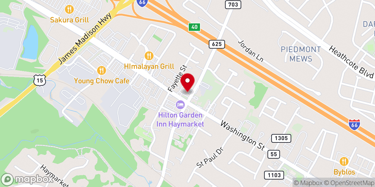 Map showing location of Haymarket Church (Offices and Ministry Center)
