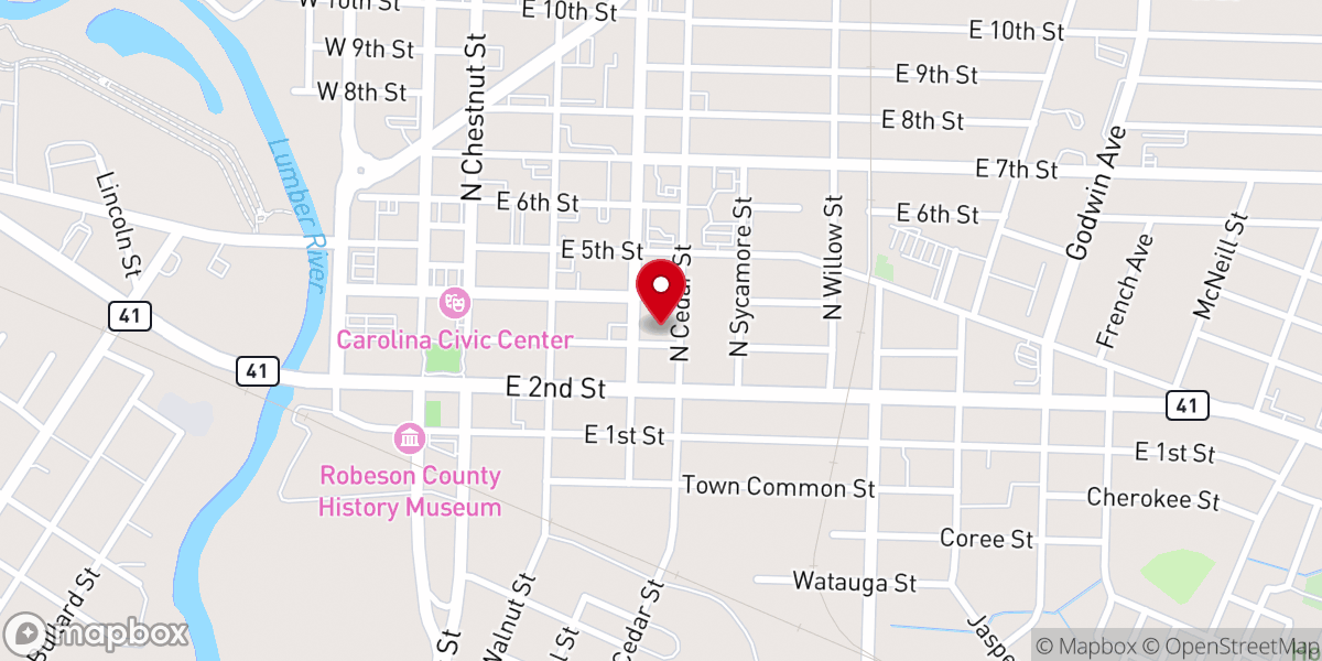 Map showing location of Centro Cristiano el Buen Pastor Ebenezer Lumberton