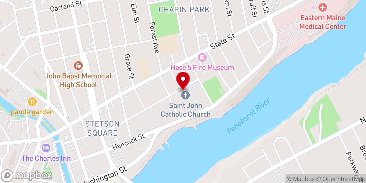 Map showing location of St. John's Catholic Church, St. Paul the Apostle Parish