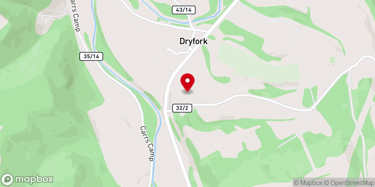 Map showing location of DryFork Assembly of God