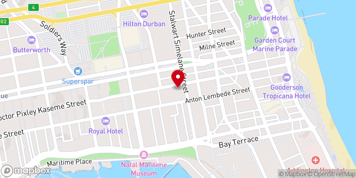 Map showing location of Central Baptist Church, Durban