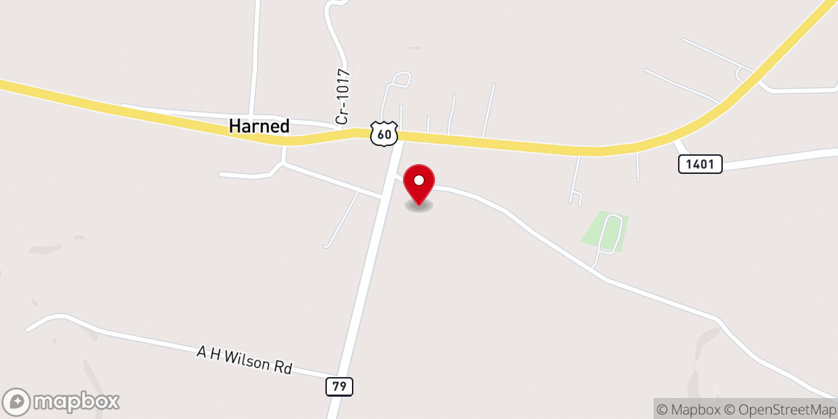 Map showing location of Harned Methodist Church