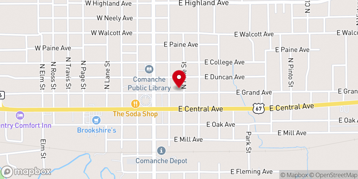 Map showing location of First Methodist Church of Comanche