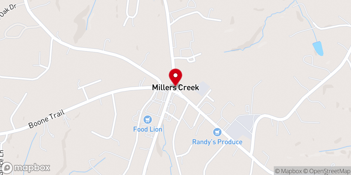 Map showing location of Millers Creek