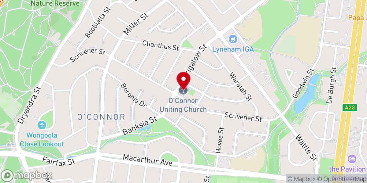 Map showing location of O’Connor Uniting Church
