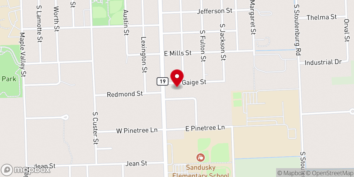 Map showing location of Sandusky Baptist Church