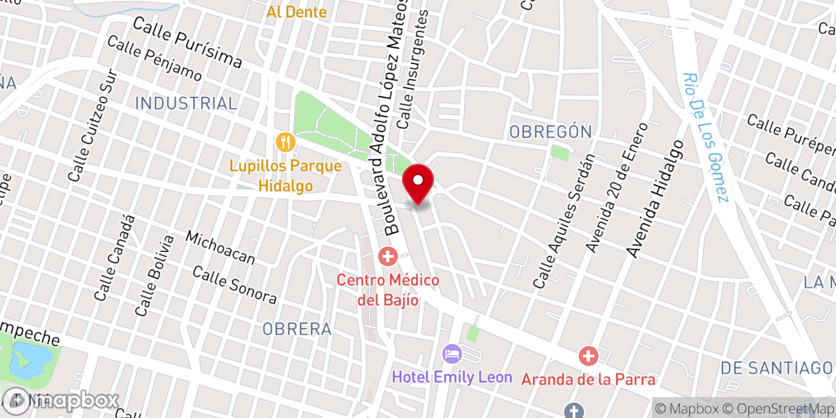 Map showing location of Iglesia Bautista Central de León Gto. A. R.