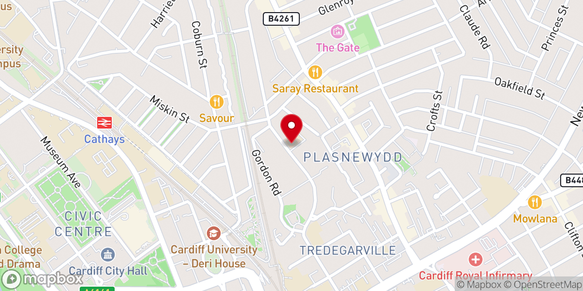 Map showing location of Cardiff Baptist College / Coleg y Bedyddwyr Caerdydd