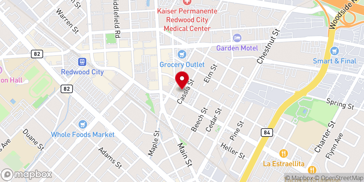Map showing location of Redwood City Catholic Worker