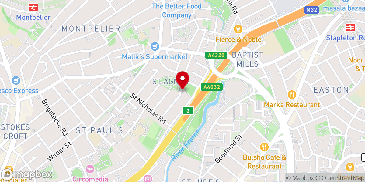 Map showing location of St Agnes Church