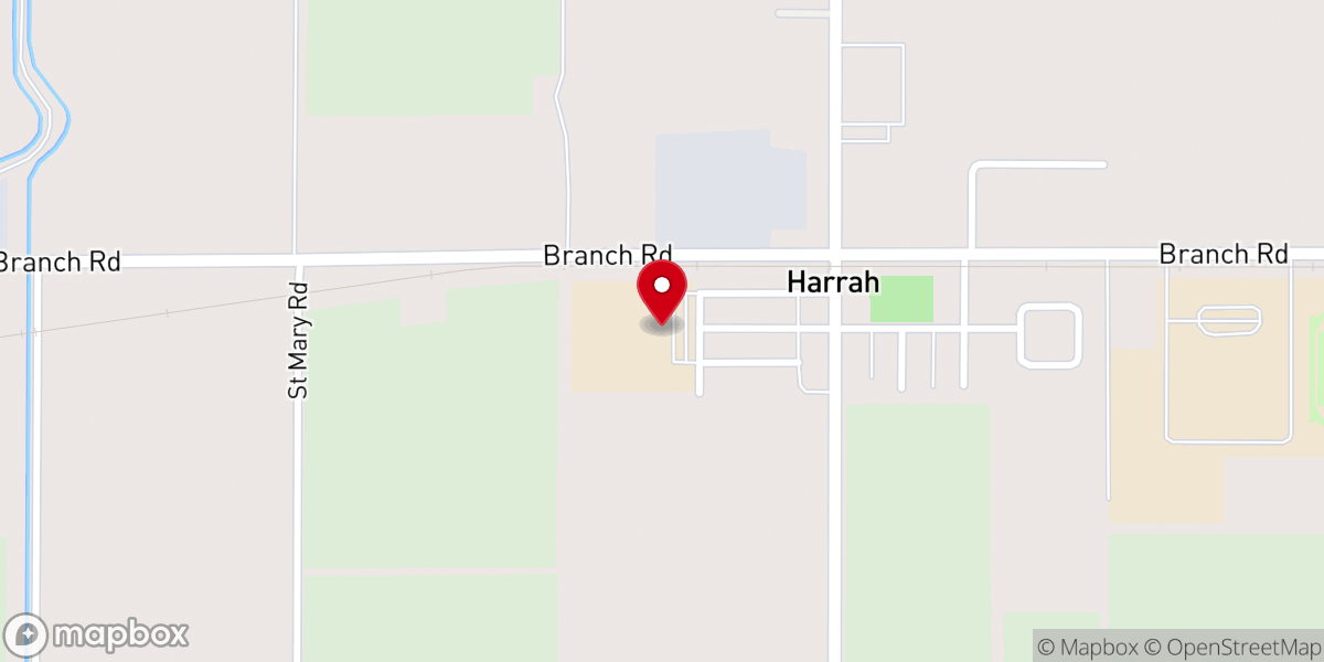 Map showing location of Harrah Community Christian