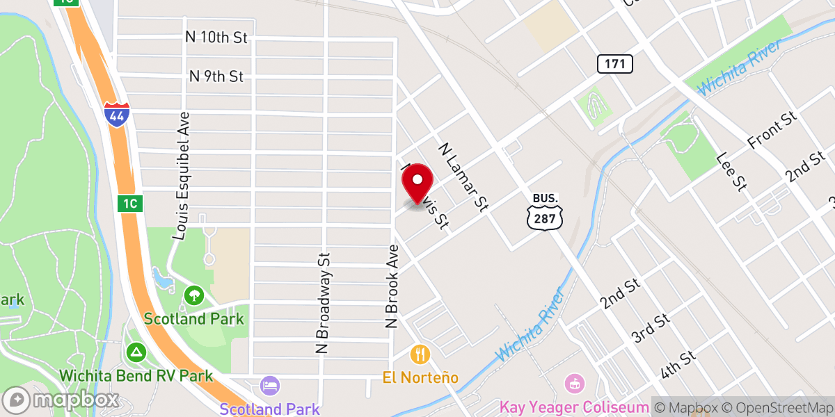 Map showing location of Wichita Falls First Pentecostal Church of God