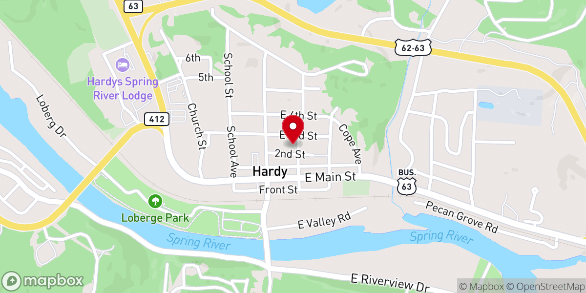 Map showing location of Hardy Church of Christ