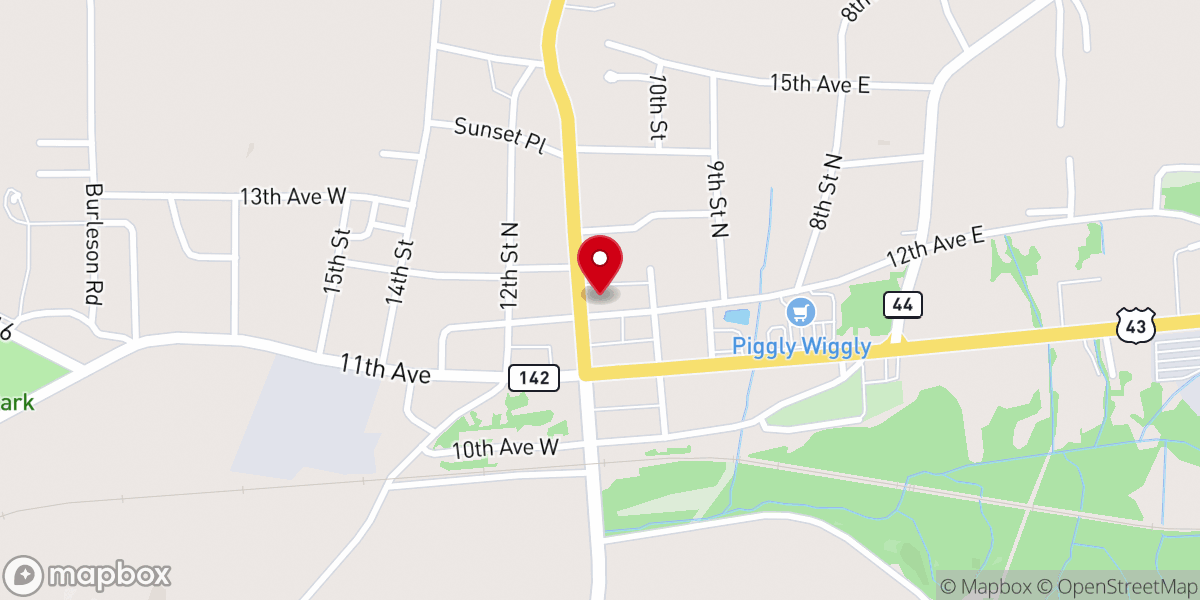 Map showing location of First Baptist Church of Guin