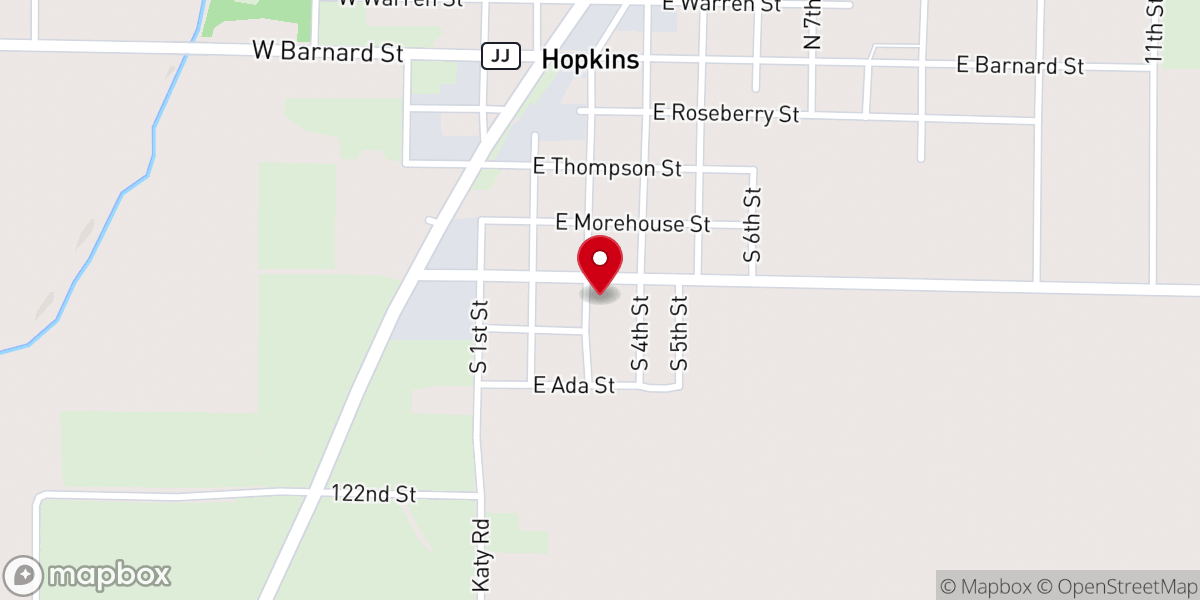 Map showing location of Hopkins First Baptist Church