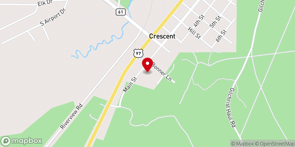 Map showing location of First Baptist Church of Crescent