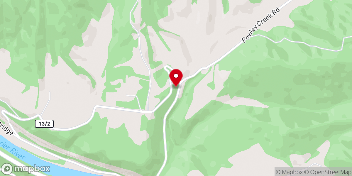 Map showing location of Powley Creek Church