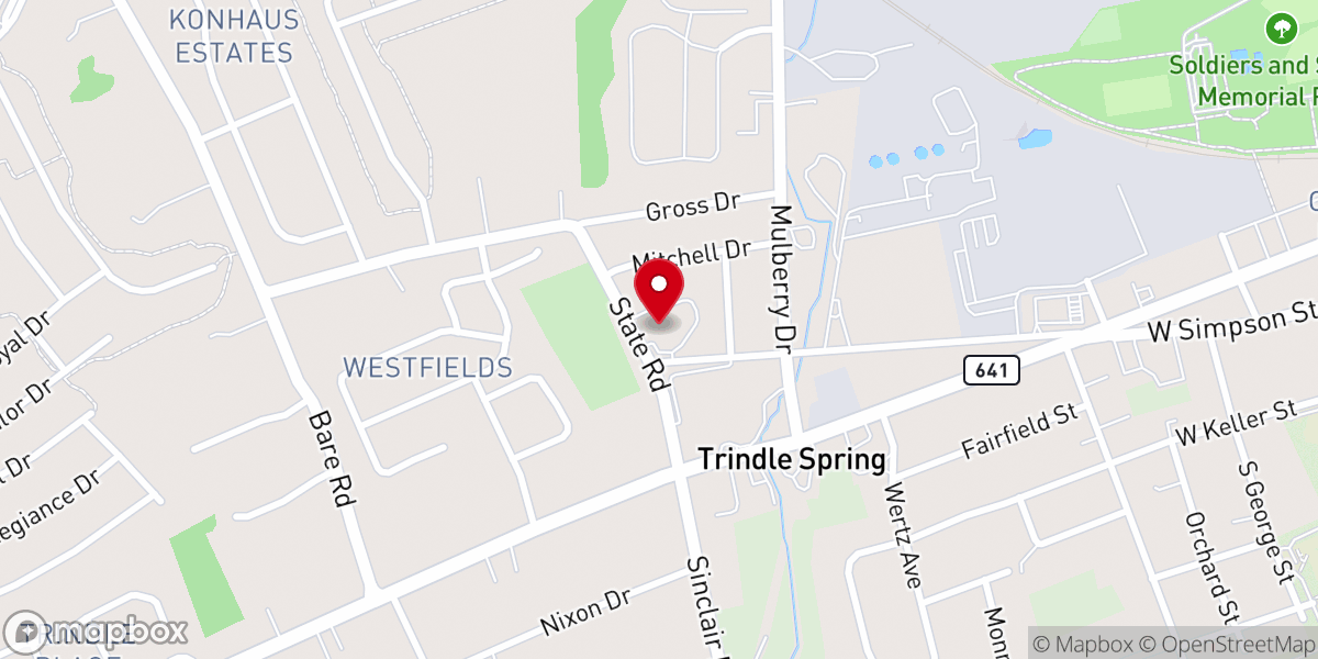 Map showing location of Trindle Spring Lutheran Church