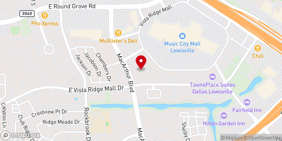 Map showing location of New Life Church, Lewisville