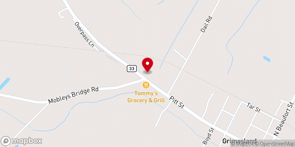 Map showing location of Grimesland Pentecostal Church