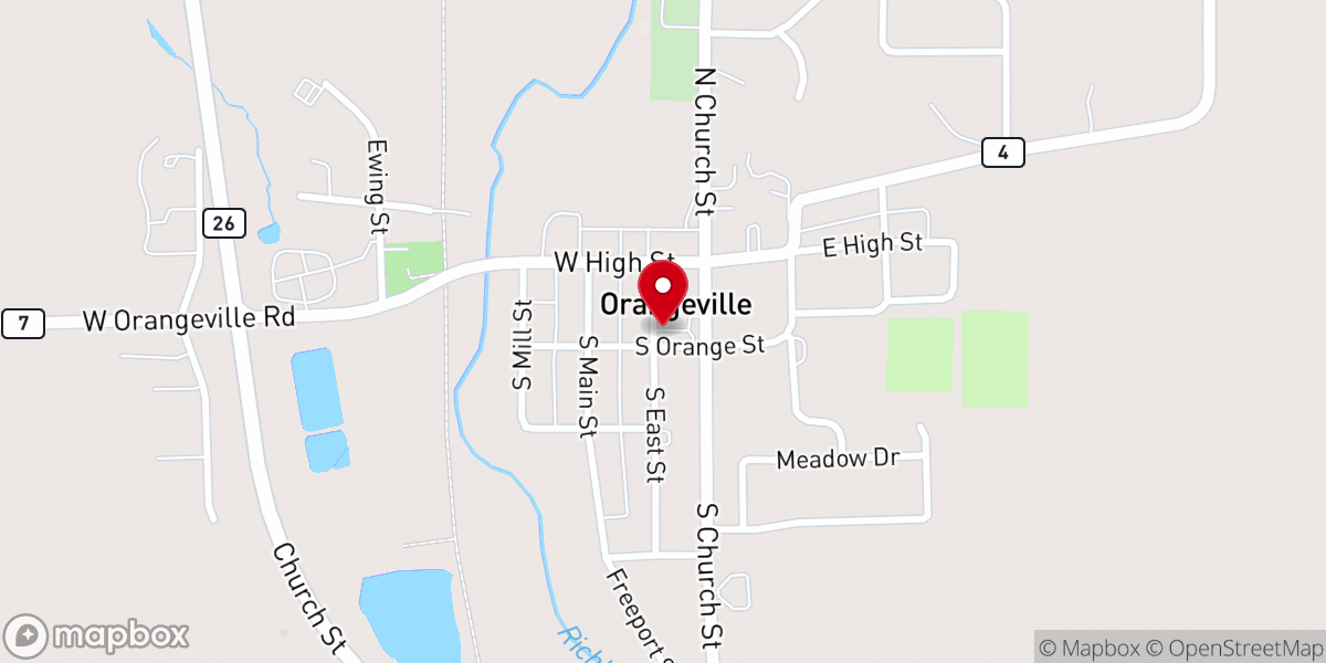 Map showing location of Orangeville United Methodist