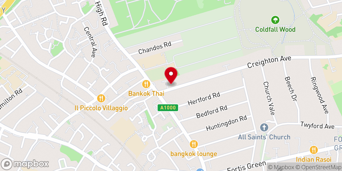 Map showing location of East Finchley Baptist Church
