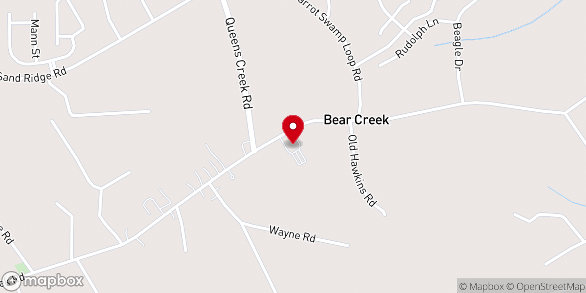 Map showing location of Bear Creek Baptist Church