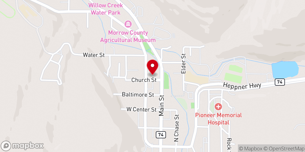 Map showing location of Heppner United Methodist Church