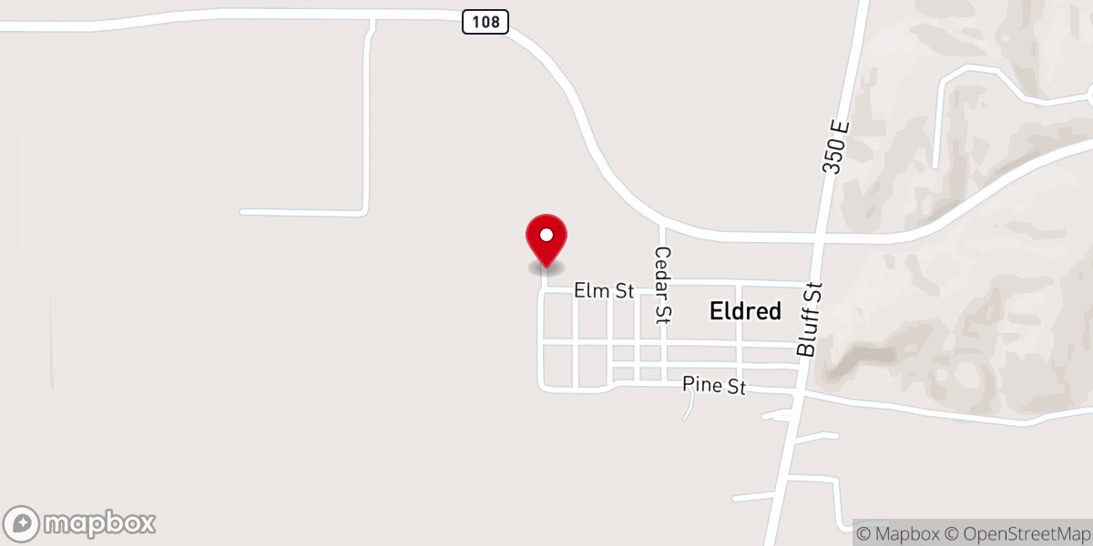 Map showing location of Eldred Baptist Church