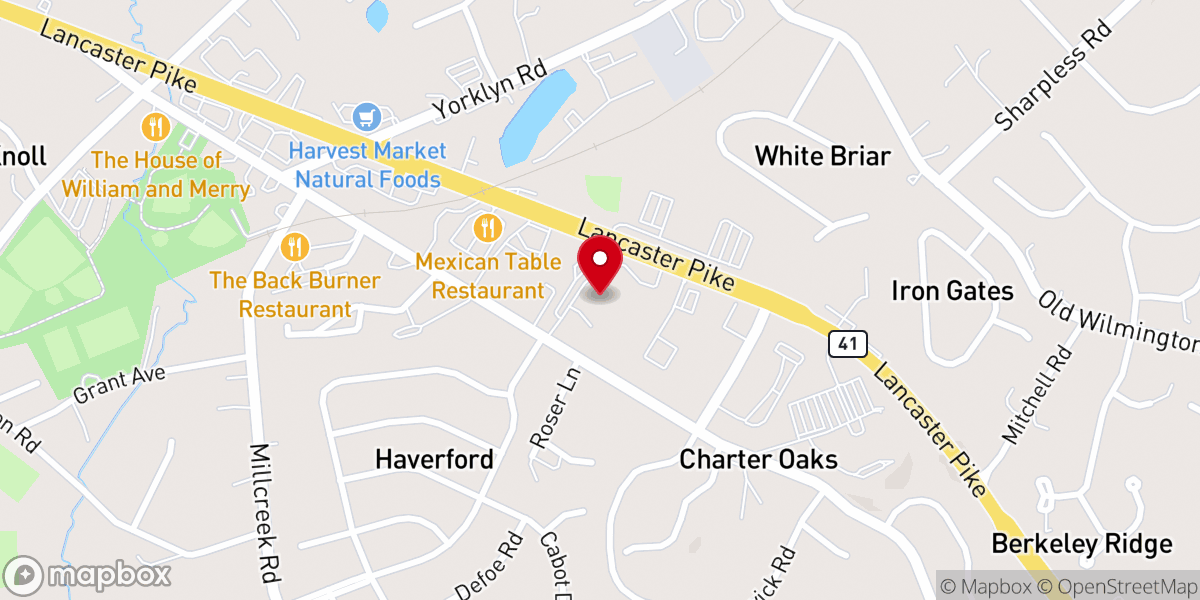 Map showing location of Hockessin United Methodist Church