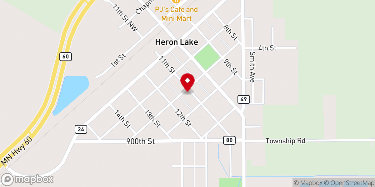 Map showing location of Heron Lake United Methodist