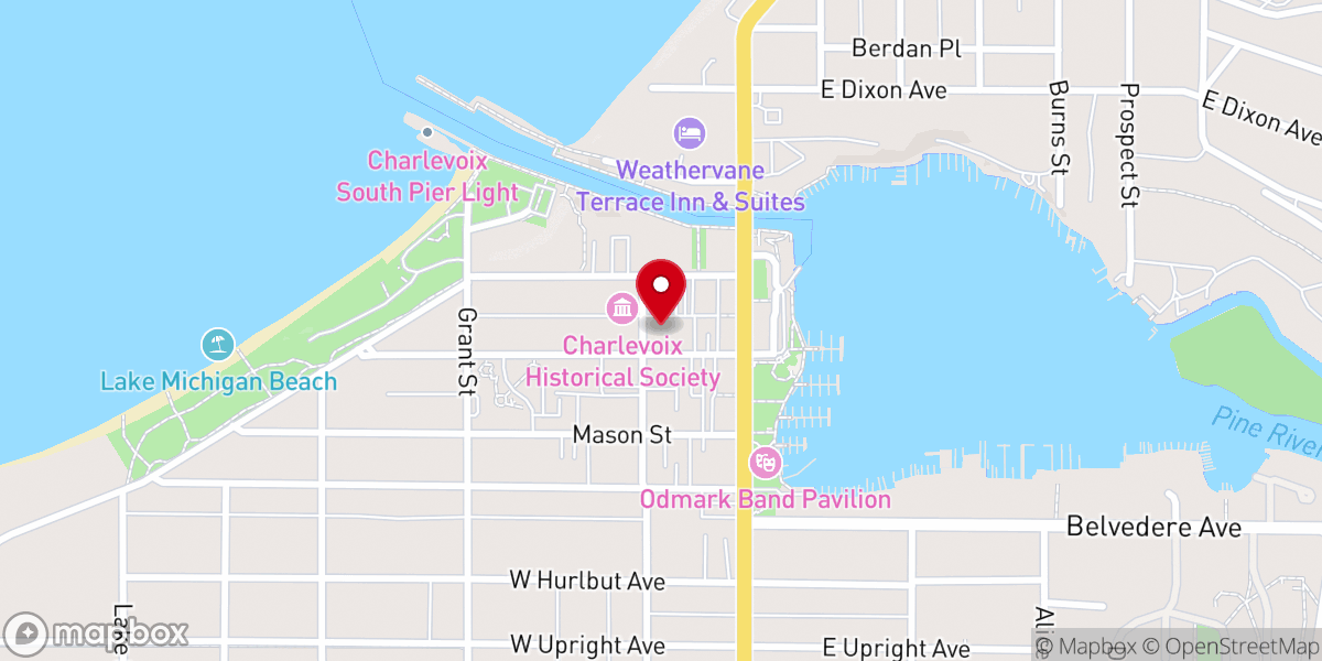 Map showing location of Charlevoix United Methodist Church