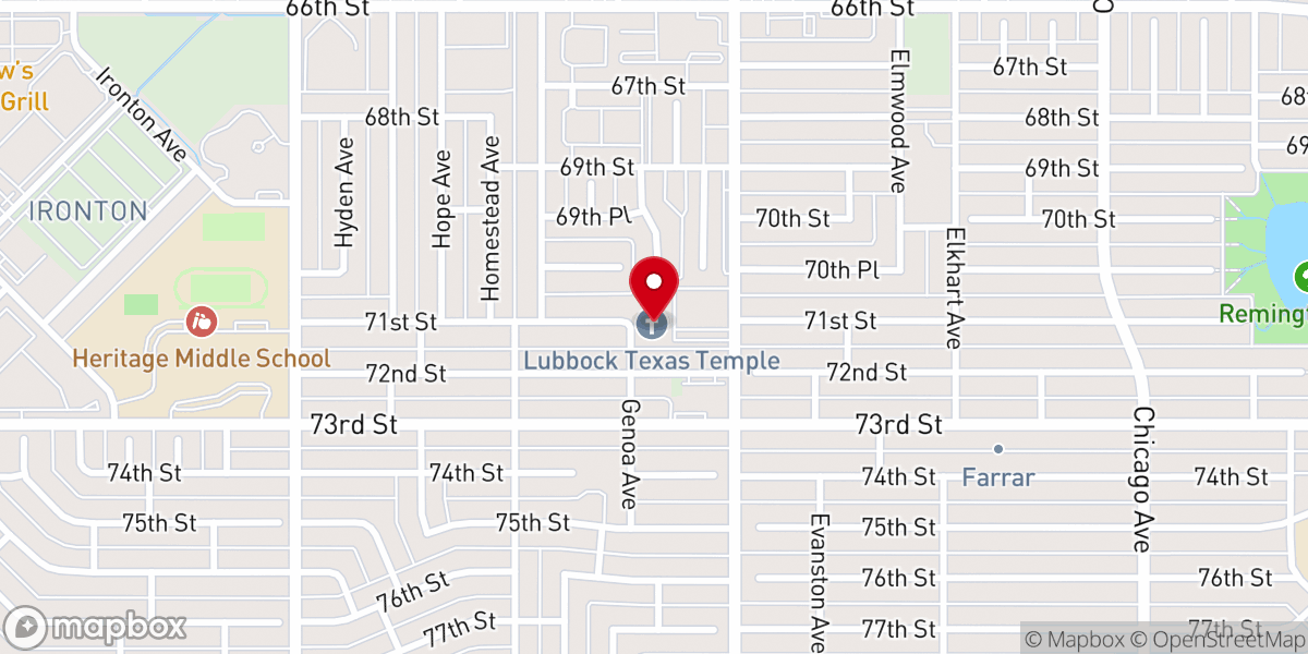 Map showing location of Lubbock Texas Temple