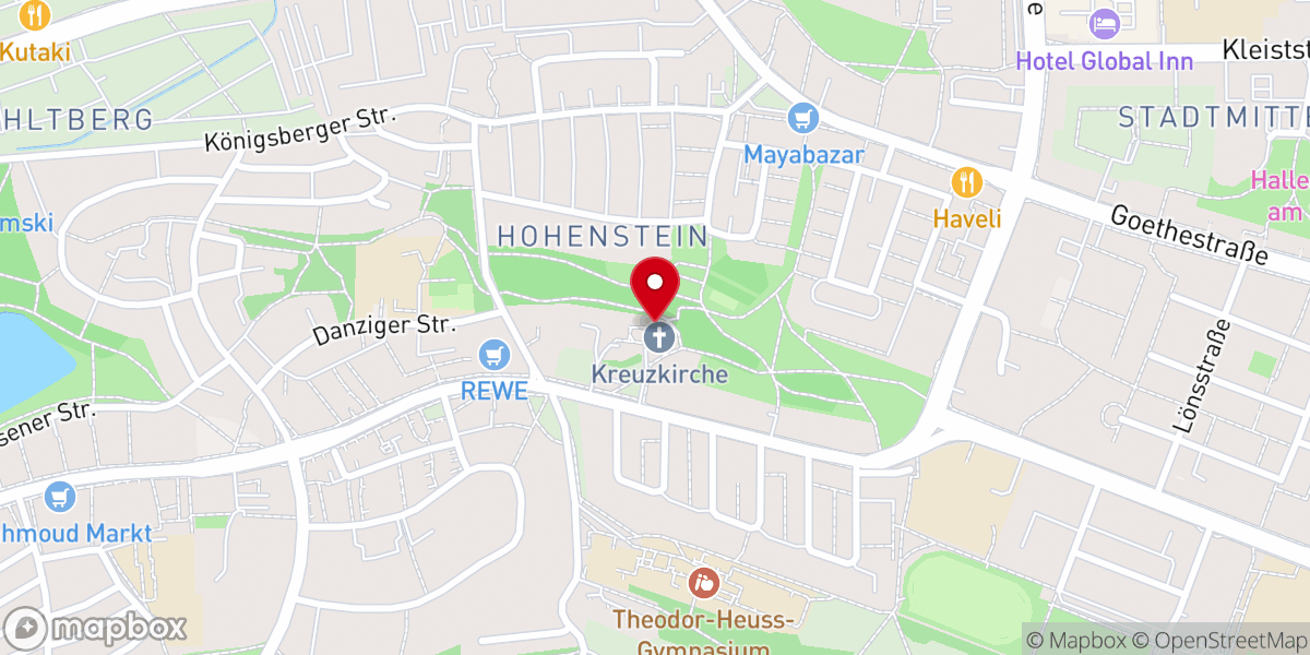 Map showing location of Kreuzkirche