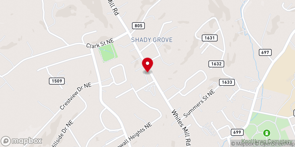 Map showing location of Shady Grove United Methodist Church