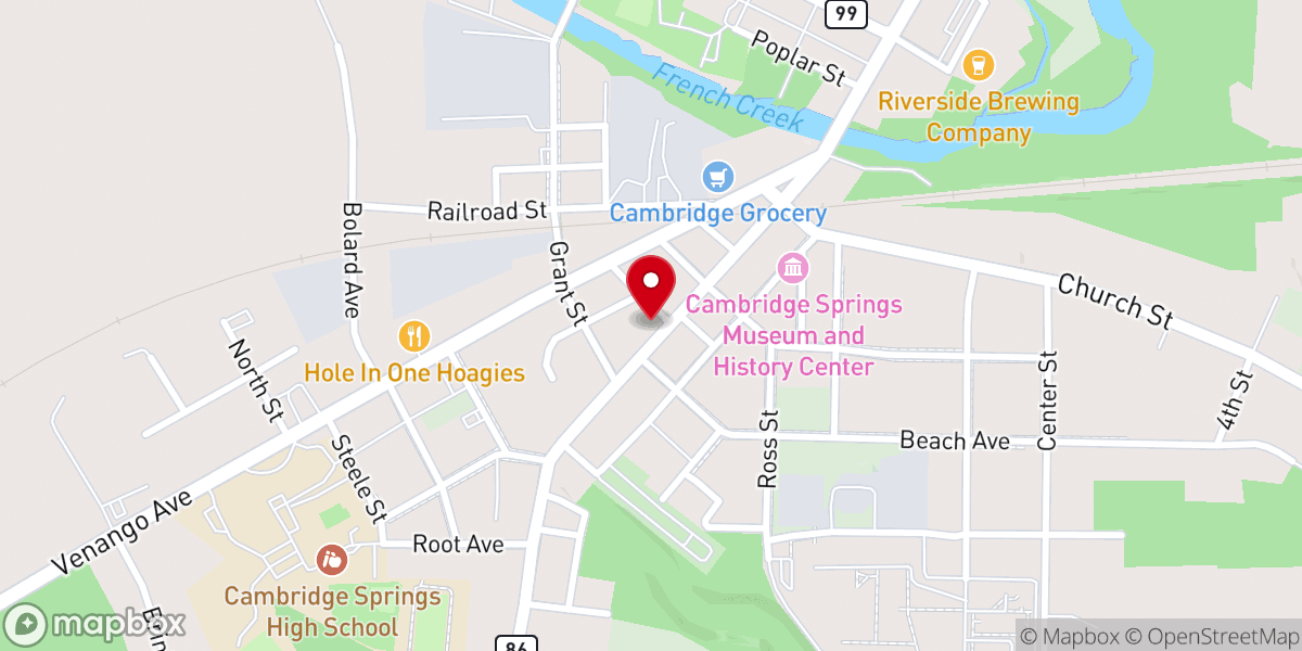 Map showing location of Cambridge Springs Presbyterian