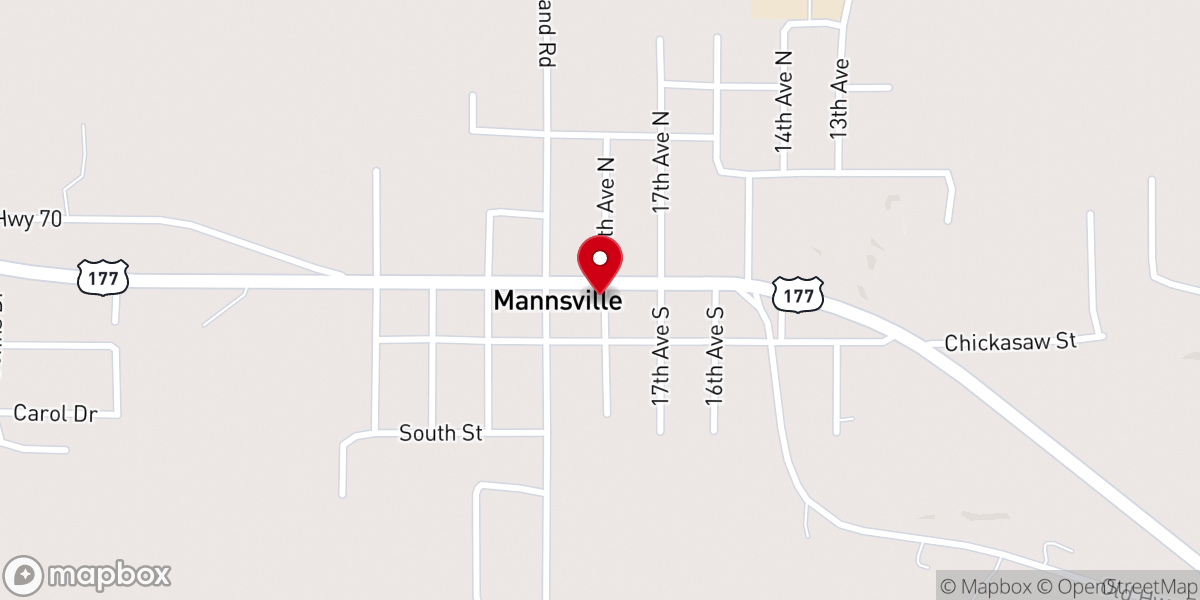 Map showing location of Mannsville City Hall