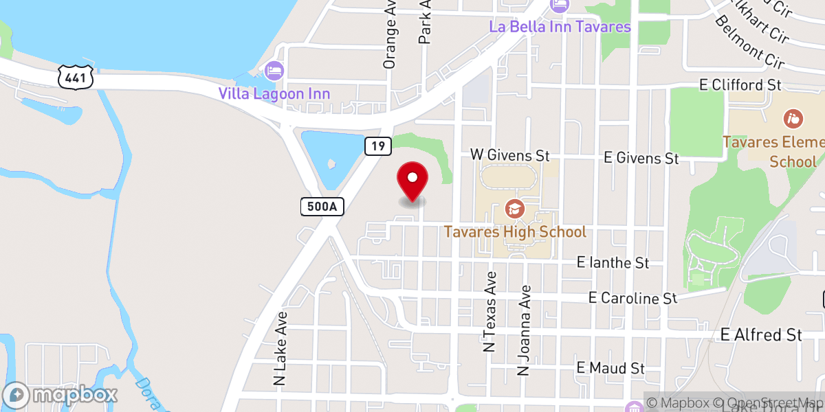 Map showing location of Tavares Community Church – Activity Center