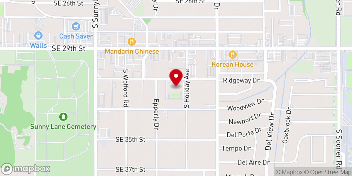 Map showing location of Sunnylane Southern Baptist Church