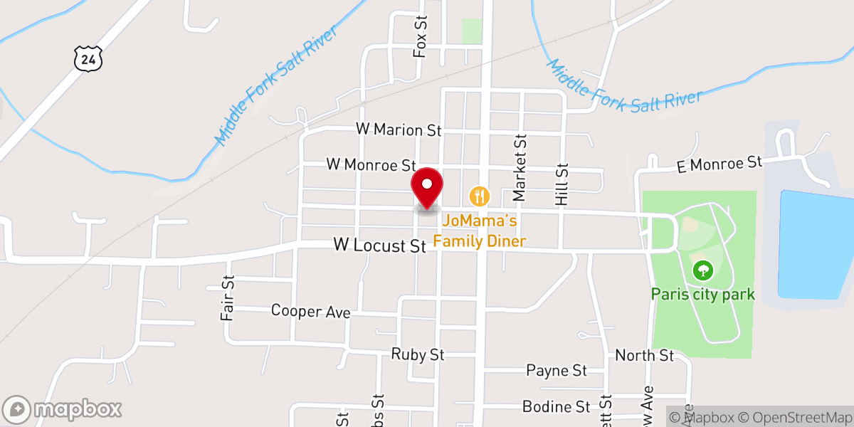 Map showing location of Paris United Methodist Church