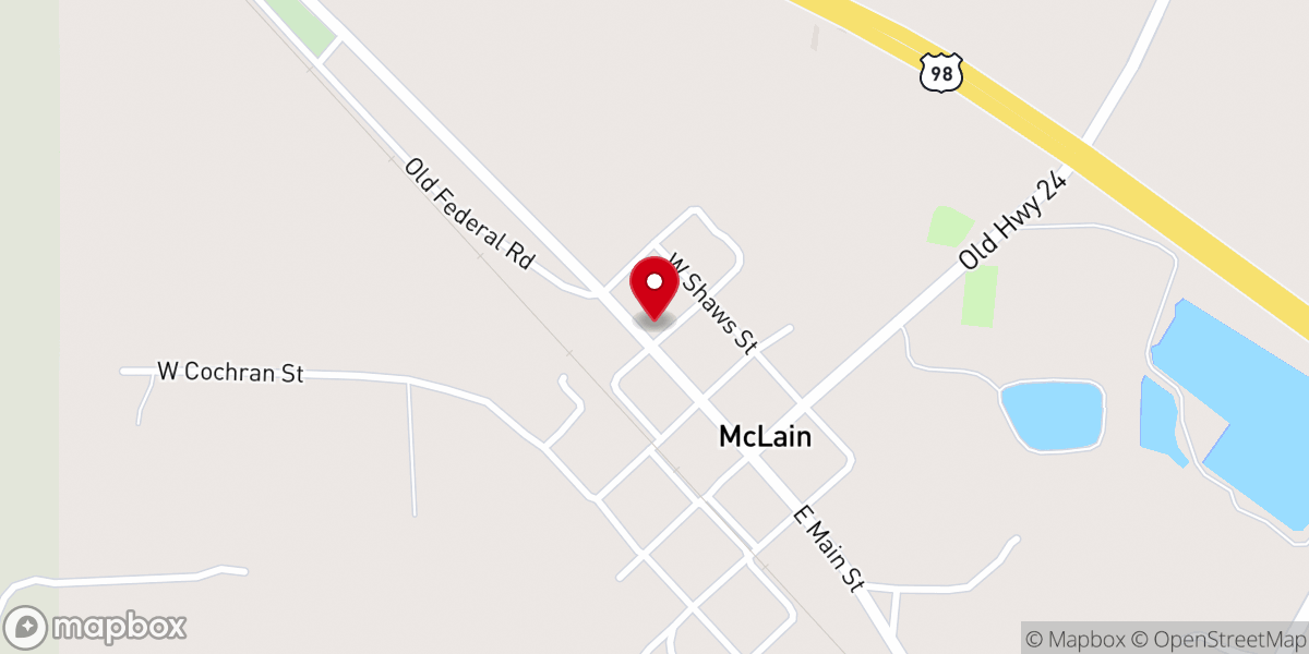 Map showing location of First Baptist Church of McLain