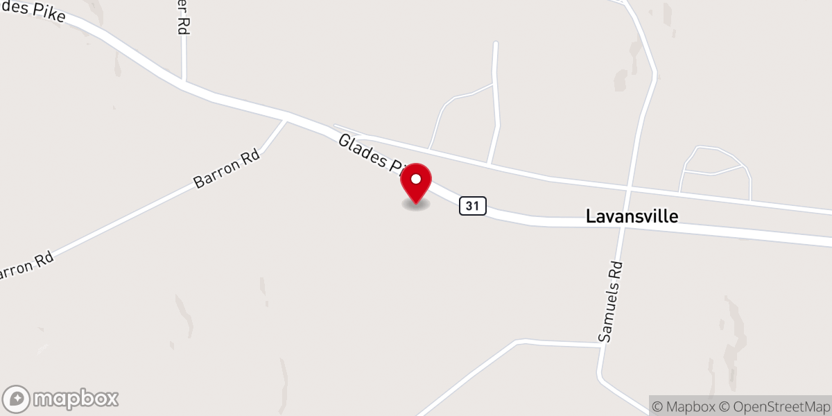 Map showing location of Lavansville-Bakersville Lutheran Parish
