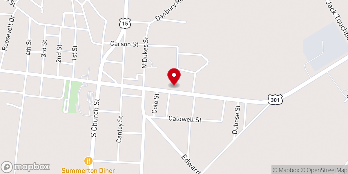 Map showing location of Summerton Baptist Church