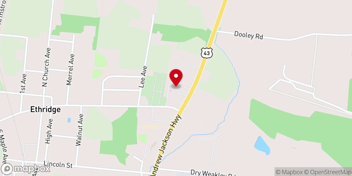 Map showing location of Ethridge Church of Christ