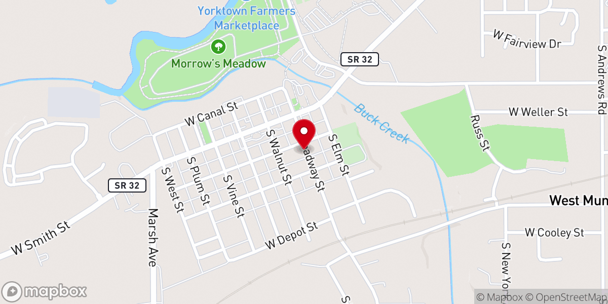 Map showing location of Yorktown Methodist Church